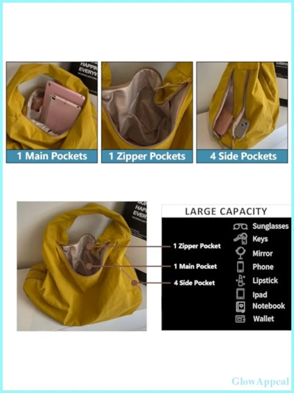Large Nylon Hobo Bag Crescent Shoulder Tote Casual Shopper Handbag